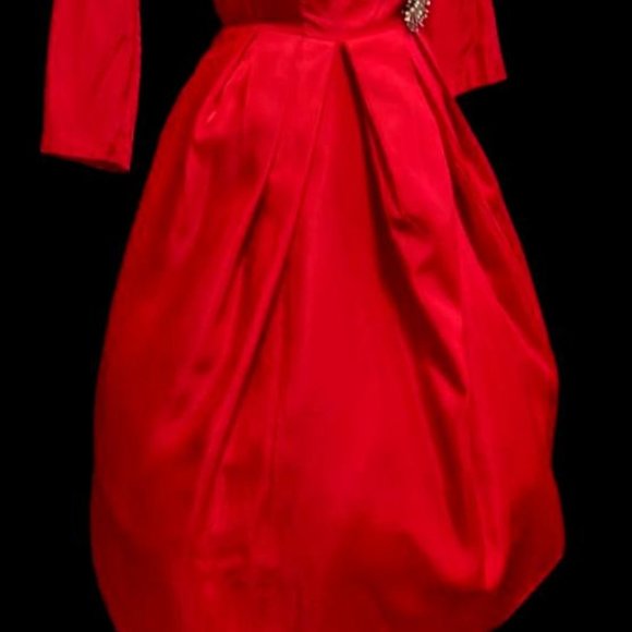 Vintage 1950s Holiday Xmas Party DRESS RED TAFFETA Bust 36" - Picture 4 of 8